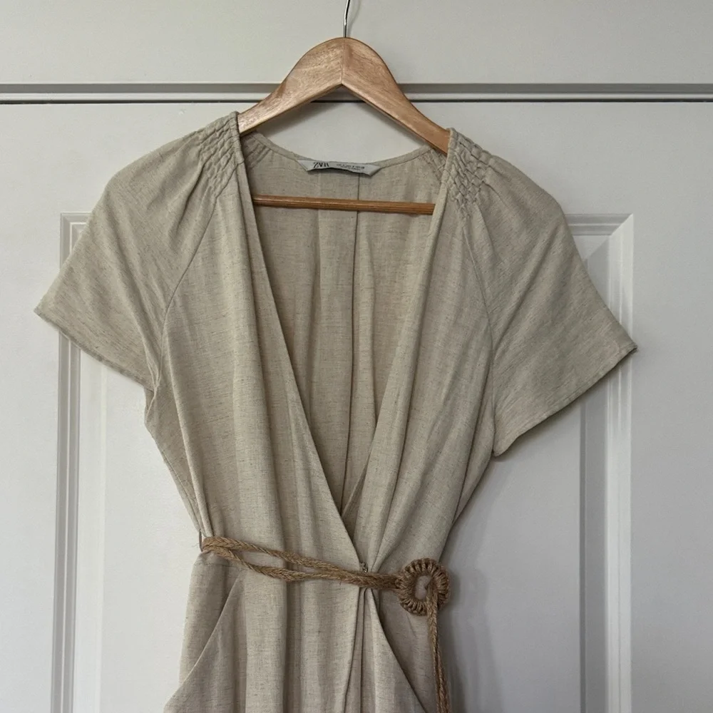 Zara Cream Jumpsuit with Belt and pockets